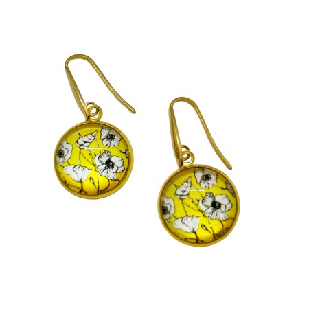 earrings steel gold with yellow flowers1